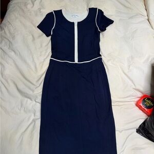 Lacoste Navy Midi Sheath Dress with White Piping